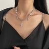 Purple Diamond Star Awn costura reflexiva colar de contas feminino avançado em hip hop cross pingente leve nicho de luxo clavicle corrente
