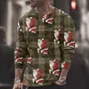 Camiseta masculina de manga comprida com estampa temática de Natal, padrão engraçado, gola redonda, estilo europeu e americano, adequada para outono e inverno