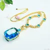 Joyería Estilo Europeo y Americano Ai Yu Collar de Vidrio Azul Zafiro Sintético Cadena Desmontable Venta al por Mayor para Transmisiones en Vivo S5122605