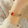 Pulsera de Ágata Morada Sol Rojo Naciente Ágata Rojo Natural Pulsera de Aterrizaje Fuego Púrpura Nueve Modelo para Mujer