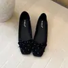 Zapatos planos de lunares con lazo y punta cuadrada para mujer, adecuados para primavera y otoño, con abertura poco profunda, suela suave, estilo ballet, diseño retro y delicado, y suela plana para uso diario.