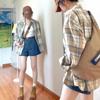 Camisa Blusa a Cuadros Estilo Retro Holgado Coreano Primavera Verano Diseño Estilo Hong Kong Manga Larga Cárdigan Chaqueta Mediana