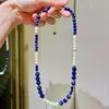 Collar de Cadena para Clavícula con Diseño de Perlas de Agua Dulce Naturales y Lapislázuli de Alta Calidad