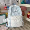 Mochila escolar para niña estilo curativo con estampado de cuadros lechosos y temática de cachorros, refrescante y dulce para el verano, perfecta para salidas con amigas