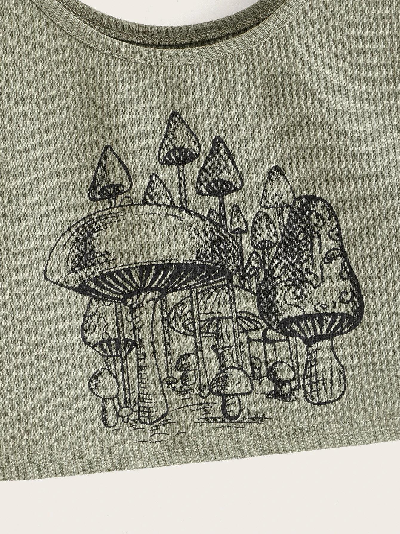 Mushroom Print Ribbed Tank Top