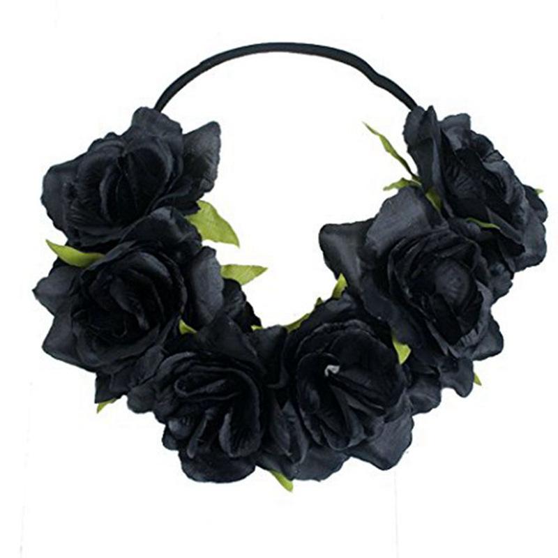6朵仿真牡丹花朵黑色弹力发带12