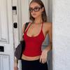 2025 Novo Verão Estilo Ins Europeu e Americano Feminino Sexy Decote em U Baixo Cor Sólida Alça no Pescoço Top Regata com Tiras