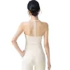 Conjunto de top de ginástica para yoga com gola halter e costas bonitas, com bojos no peito, e calça de yoga 7/8 de cintura alta com fenda, conjunto de duas peças para fitness e esportes