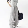 Calça Cargo Funcional Estilo Americano Paraquedista Masculina Verão Seda de Gelo Fina Secagem Rápida Perna Reta Lenhador Calça de Assalto