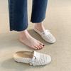 Sandalias de Piel de Oveja Estilo Francés Nuevas que Aumentan la Altura, de Punta Cerrada para Mujer, con Malla Tejida Transpirable, de una Sola Tira, Mules de Punta Cuadrada, Nuevo Estilo