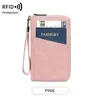 Organizador de Documentos Multifuncional Transfronteiriço Porta-Passaporte de Viagem Porta-Cartões de PU Estilo Zíper Bolsa de Passaporte Antifurto RFID