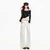 Jeans rectos de corte holgado para mujer transfronterizos, forrados de polar, con caída fluida, estilo americano vintage, blancos, de largo corto, pantalones largos blancos, de largo extendido blanco