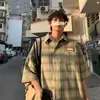 Fabricante Original Camisa Xadrez Vintage Japonesa Masculina Streetwear Casual Verão Nova Solta Plus Size Manga Curta