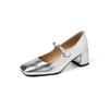 Zapatos Mary Jane de Tacón Grueso Estilo Francés Nuevos Otoño 2025 para Mujer, Zapatos de Tacón Alto Rojos de Piel con Correa Única y Boca Baja
