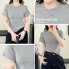 Camiseta de Manga Corta para Mujer de Verano Más Vendida con Botones Dorados Tachonados, Top de Talla Grande con Aspecto de Alta Gama, Cuello Redondo, Hombro Normal Ropa para Mujer