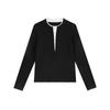 26 Primavera y Otoño Nuevo Estilo Mujer Bloque de Color Falso Dos Piezas Cuello Redondo Manga Larga Corte Ajustado Versátil Moderno Top para Mujer