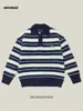 2024 Suéter de Color Retro Americano Suave y Ceroso para Otoño e Invierno con Cuello Reversibles para Hombres y Mujeres Nuevo Top Rayado Hueco de Manga Larga Moderno