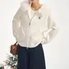Cárdigan de punto con capucha y cremallera estilo coreano para estudiante, con cuello de pelo, nueva colección de otoño, estilo holgado y casual, chaqueta suéter bordada