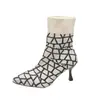 Botas Medias Elásticas Elegantes de Color Bloque Nuevo Estilo Europeo Americano Transfronterizo para Mujer, Tacón Fino, Tallas Grandes, Botas de Moda, Botas Adelgazantes