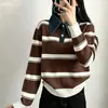 Suéter de Punto a Rayas de Contraste Estilo Coreano Otoño Invierno Nuevo Holgado Estilo Universitario Cuello Suéter Casual Top