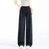 Calças Wide-Leg de Tencel Lyocell para Mulheres 2026 Novo Verão Calças Finas de Seda Gelada Cintura Alta Emagrecedoras Plus Size Calças Caídas Curvas