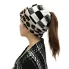2021 Amazon Natal Novo Chapéu de Lã Tricotado Europeu e Americano Jacquard Leopardo Xadrez Rabo de Cavalo Chapéu de Moda Outono e Inverno