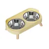 Tazón Doble para Mascotas de Acero Inoxidable Antivuelco Antifugas Cuello Protector Extraíble Alimentador