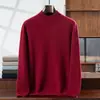 Suéter de Cachemira para Hombre de Mediana Edad Cuello Medio Alto Color Sólido Suéter Capa Interior Casual de Negocios Tejido Base Manga Larga Simple