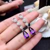Cao Shi nova boutique brincos de ametista socialite estilo cobre micro-incrustado de zircão de diamante cheio de luxo brincos longos de luxo venda quente