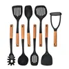 Utensílios de Cozinha de Nylon com Cabo de Madeira, Ferramentas para Cozinha e Confeitaria, Espátula de Silicone Transfronteiriça, Amassador de Batatas, Escorredor, Espátula de Fritar, Conjunto de Utensílios de Cozinha Atacado
