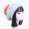 Boina Nueva de Color Sólido con Pompón Mezcla de Lana Moda Cómoda Gorro Pullover Doble Capa Cálido Gorro de Punto Sencillo