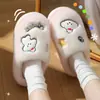 Pegatinas de Perrito de Dibujos Animados Pantuflas de Algodón Peludo para Mujer Otoño/Invierno Hogar Interior Suela Gruesa Suaves Cálidas Pantuflas de Piel