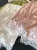 Falda Midi Elegante de Encaje de Acetato de Peso Pesado con Empalmes, Cintura Alta, Estilo Verano Nuevo, Ceñida, Línea A