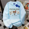 Estilo Fofo Nova Blusa de Moletom com Gola Redonda 2025 para Mulheres no Outono e Inverno Forrada com Fleece e Espessada Solta Moda Versátil Tops Tendência Ins