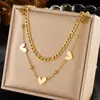 Elegante collar de corazón de doble capa, cadena de acero inoxidable chapada en oro de moda de nicho transfronterizo, cadena para la clavícula de lujo ligero para mujer