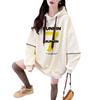 Estilo Perezoso Ins Impresión de Letras Divertidas Otoño e Invierno Diseño de Dos Piezas Falso Forrado de Felpa Engrosado Suelto Adelgazante Sudadera con Capucha