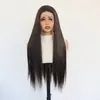Peluca de encaje frontal 13*4 negro-marrón cabello largo lacio con línea de cabello natural fibra sintética peluca de encaje frontal