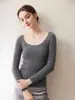 Suéter de Cachemira Otoño Nuevo Estilo Simple Cuello Cuadrado Francés Manga Larga Ajustado Delgado Favorecedor Temperamento Suéter Base de Punto para Mujer
