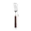 Conjunto de Faca, Garfo e Colher de Aço Inoxidável 304 com Cabo de Bambu Transfronteiriço da Amazon, Faca de Bife Estilo Ocidental, Colher de Café, Garfo de Sobremesa