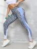Nuevo Contraste de Color Transfronterizo Europeo y Americano Cintura Alta Ajustado Estampado Leopardo Costuras de Bolsillo Pantalones Deportivos Fitness Yoga Leggings