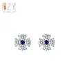 Pendientes Elegantes de Plata de Ley 925 con Trébol de Cuatro Hojas Azul para Mujer, Circonita Microincrustada, Totalmente Diamantados, Flor de Lujo Ligero, Joyería para Orejas Transfronteriza