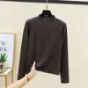 Camiseta Térmica de Manga Larga para Mujer, Cuello Medio Grueso, Cepillada, Corte Ajustado, Otoño/Invierno, con Borrego, Engrosada, Top Casual