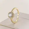 Anillo Abierto Ajustable Redondo de Cobre Incrustado con Circonita, Nuevo Anillo Brillante de Alta Gama Transparente, Otoño e Invierno Transfronterizo