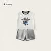 Roupa Infantil Youbao Terno para Meninos Verão Camiseta Casual Estampada com Desenho Animado Shorts Casuais Listrados para Crianças Conjunto de Duas Peças