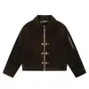 Chaqueta patchwork deconstruida con hebilla de avión, estilo corto, unisex, gamuza vintage desgastada, abrigo Maillard, estilo ins