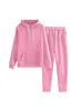 2025 Estilo Coreano Nuevo Color Puro Manga Larga con Capucha Sudadera para Mujer Conjunto Casual Suelto de Dos Piezas para Mujer