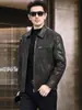 Chaqueta de piel genuina Haining, chaqueta biker corta de piel de cabra para hombre con cuello alto, nueva colección otoño/invierno, prenda exterior de negocios estilo americano, moderna