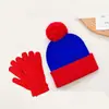 Gorro tejido de suministro exclusivo transfronterizo, gorro de hilo de color block, gorro tejido de invierno con pompón, gorro de Halloween, gorro de Navidad de color contrastante, tejido