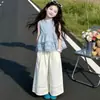 Conjunto de Verano para Niñas 2026 Nuevo Estilo Chaleco sin Mangas para Niños Ropa de Verano Pantalones de Pierna Ancha para Niñas Conjunto de Dos Piezas Elegante