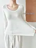 Camiseta interior de cuello redondo, corte ajustado, manga larga, tejido ligero de alta elasticidad, agradable para la piel, color liso simple y versátil, esencial para otoño e invierno 5609